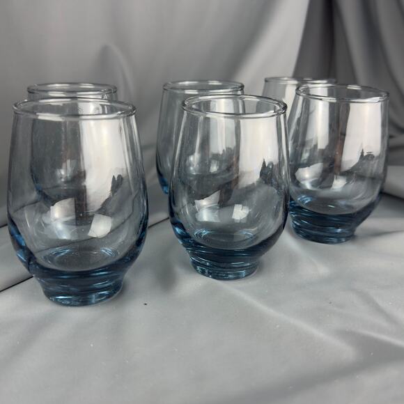 Set of 6 Libbey Blue Juice Glasses 4" Small Tumblers Vintage Retro - Picture 1 of 4